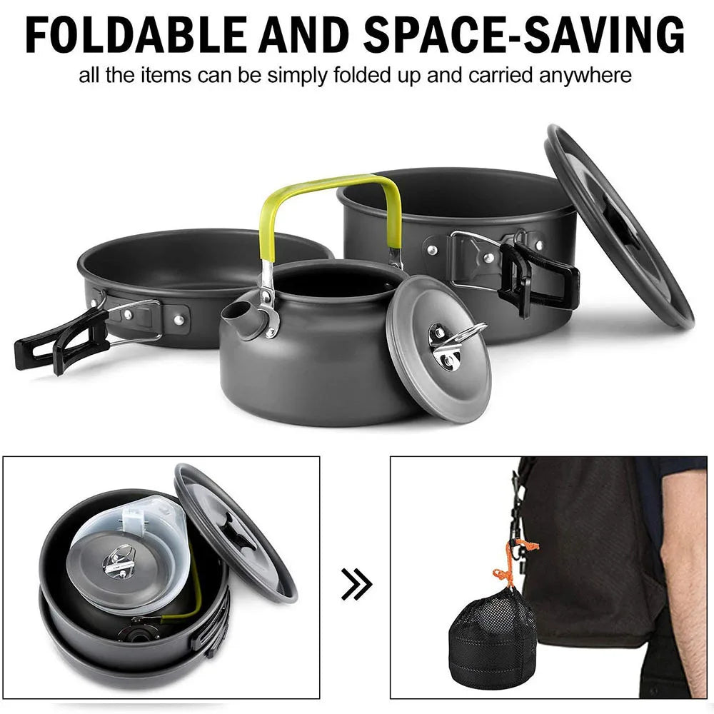 Outdoor Camping Cookware Set Aluminum Non Stick Pot Portable Outdoor Tableware Cookware Cooking Pot Bowl Hiking BBQ Picnic