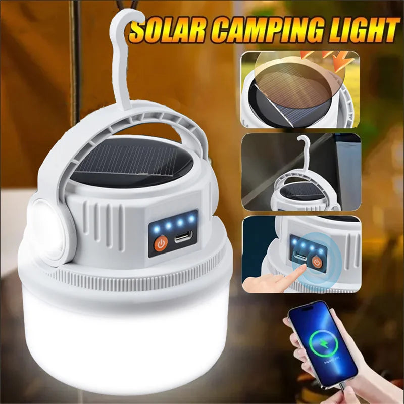 Solar Camping Lights Outdoor Waterproof Multifunctional Tent Flashlight Type-C And Solar Charge Atmosphere Light LED with Hook ﻿