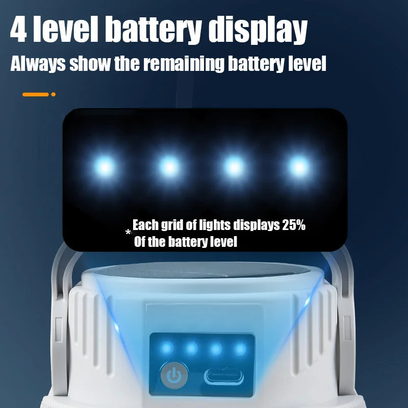 Solar Camping Lights Outdoor Waterproof Multifunctional Tent Flashlight Type-C And Solar Charge Atmosphere Light LED with Hook ﻿